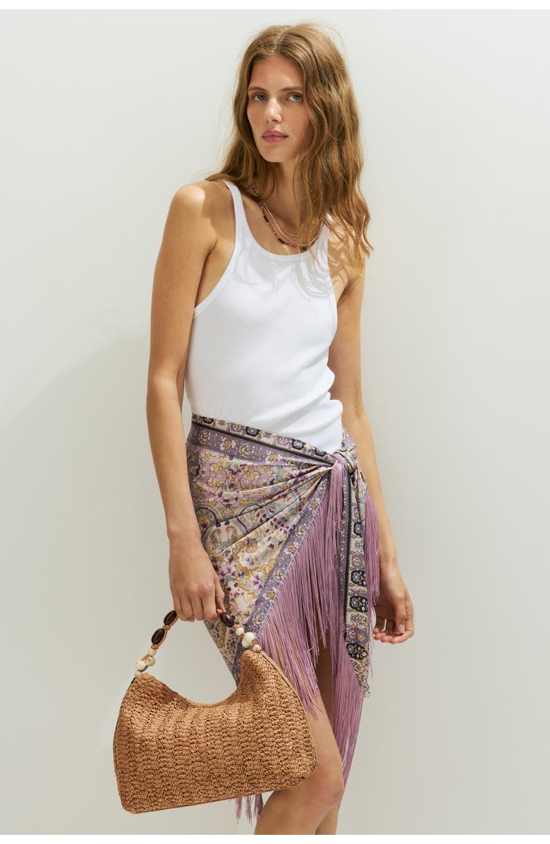 H&M Fringed Satin Hip Scarf, Alternate, color, Dusty Purple/Paisley