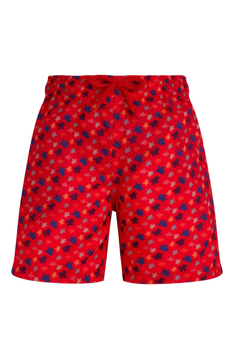 Vilebrequin Kids' Micro Ronde Des Tortues Rainbow Ultra-Light And Packable Swim Trunks, Main, color, Coquelicot