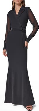 Donna Karan New York Tuxedo Chiffon Long Sleeve Scuba Crepe Twill Gown