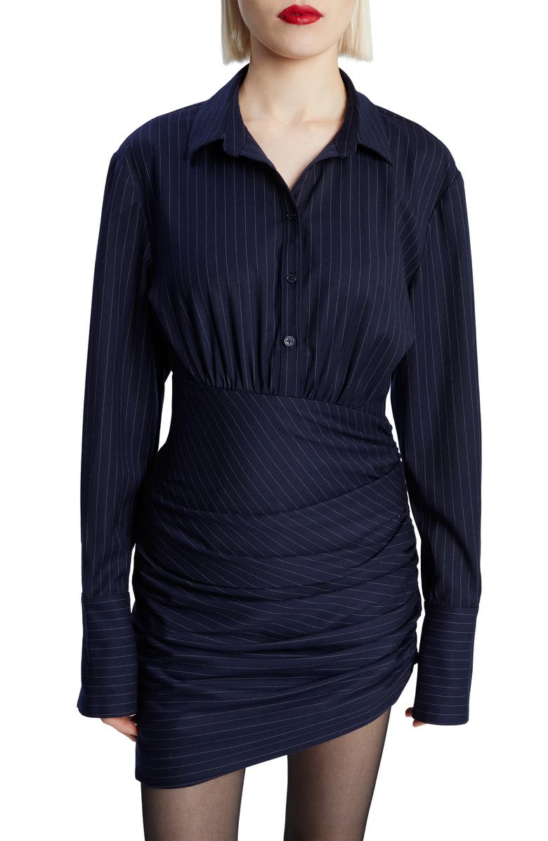 Bardot Viera Pinstripe Long Sleeve Mini Shirtdress, Alternate, color, Navy Stripe