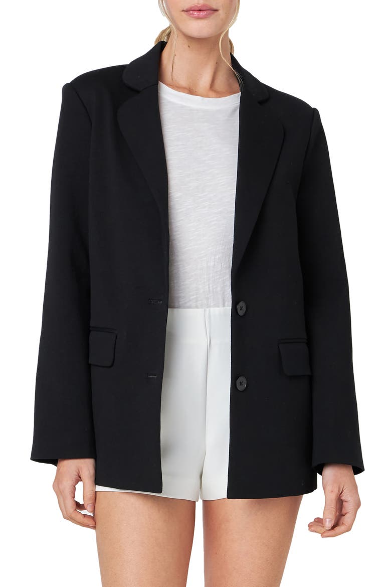 Curved Lapel Stretch Cotton Blazer, Main, color, BLACK