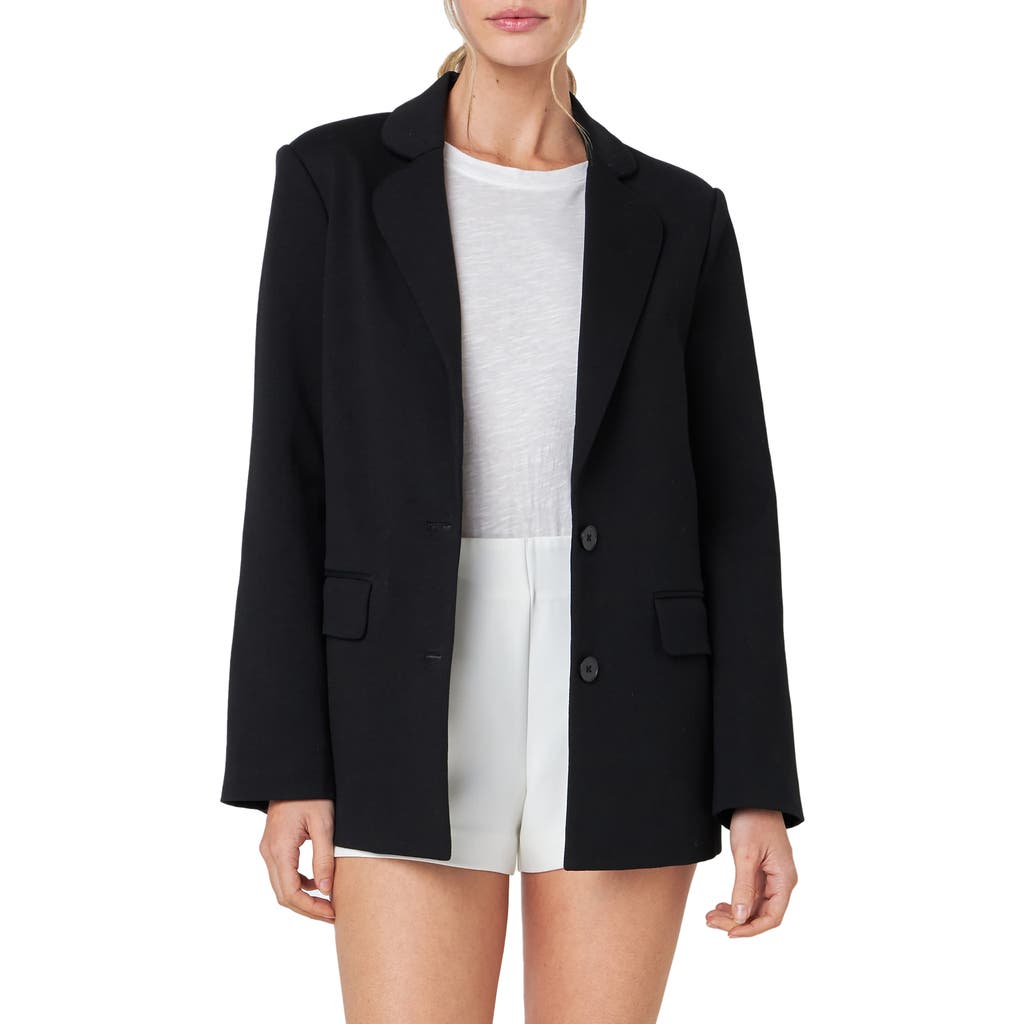 English Factory Curved Lapel Stretch Cotton Blazer In Black