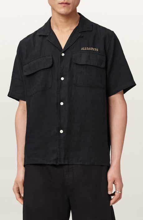 Dunloe Embroidered Linen Button-Up Camp Shirt