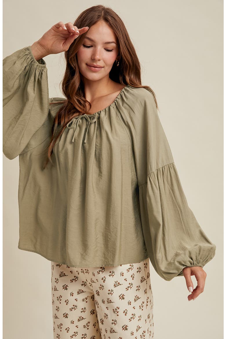 Balloon Sleeve Tie Neck Blouse, Alternate, color, G MINT