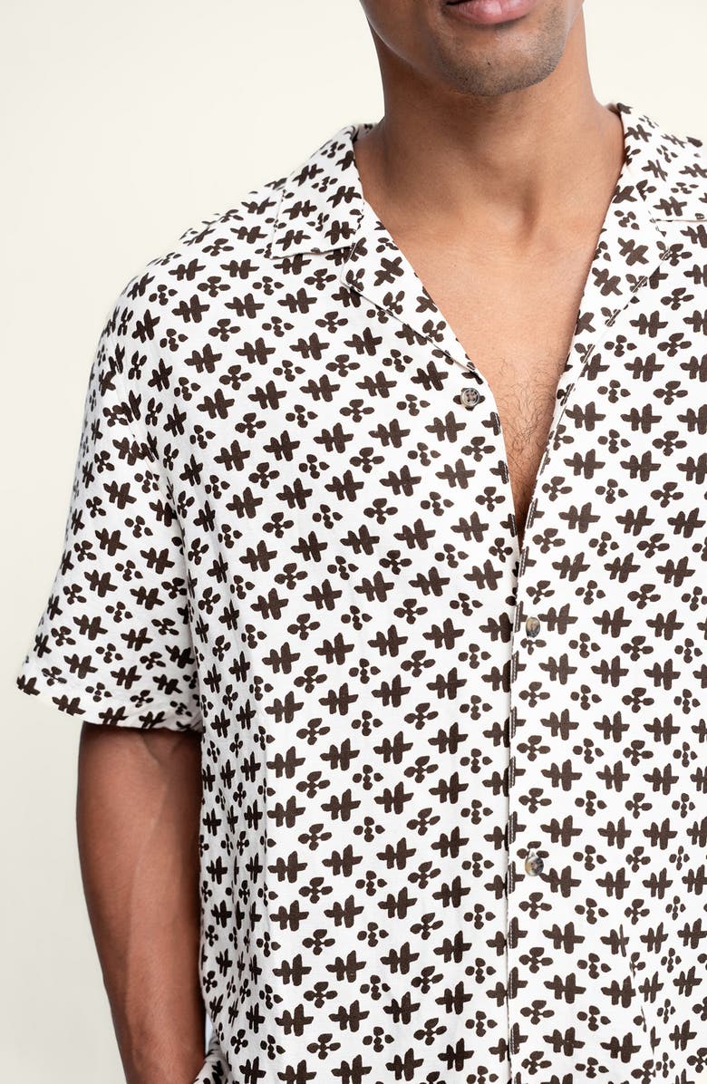 AUTO-REPLY<sup>™</sup> Alex Printed Linen Blend Camp Shirt, Alternate, color, Saltstone/ Ivory