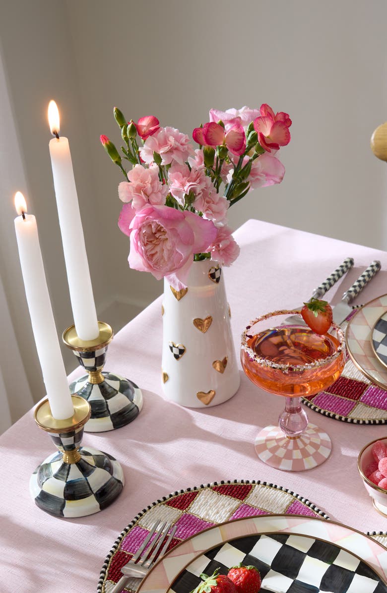 MACKENZIE CHILDS Courtly Check Short Heart Vase, Alternate, color, Courtly