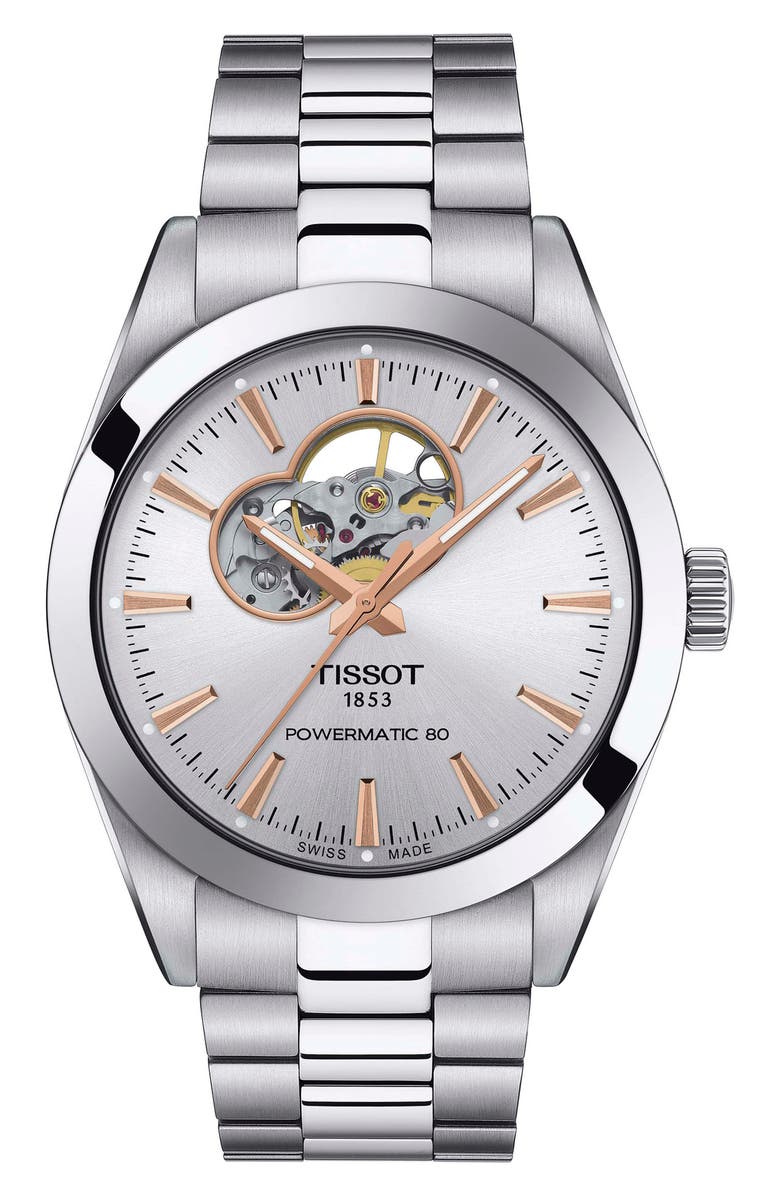 Tissot T-Classic Powermatic 80 Open Heart Bracelet Watch, 40mm, Main, color,