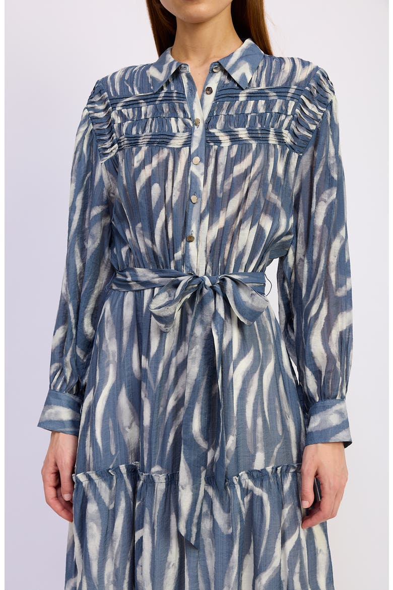 Cypress Long Sleeve Tie Belt Tiered Maxi Shirtdress, Alternate, color, SLATE IVORY