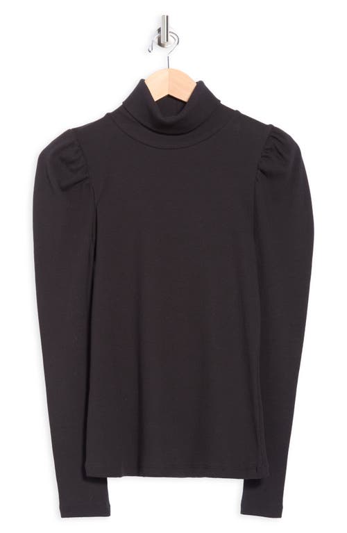 Elie Elie Tahari Stretch Pima Cotton Puff Sleeve Turtleneck Rib Top In Black