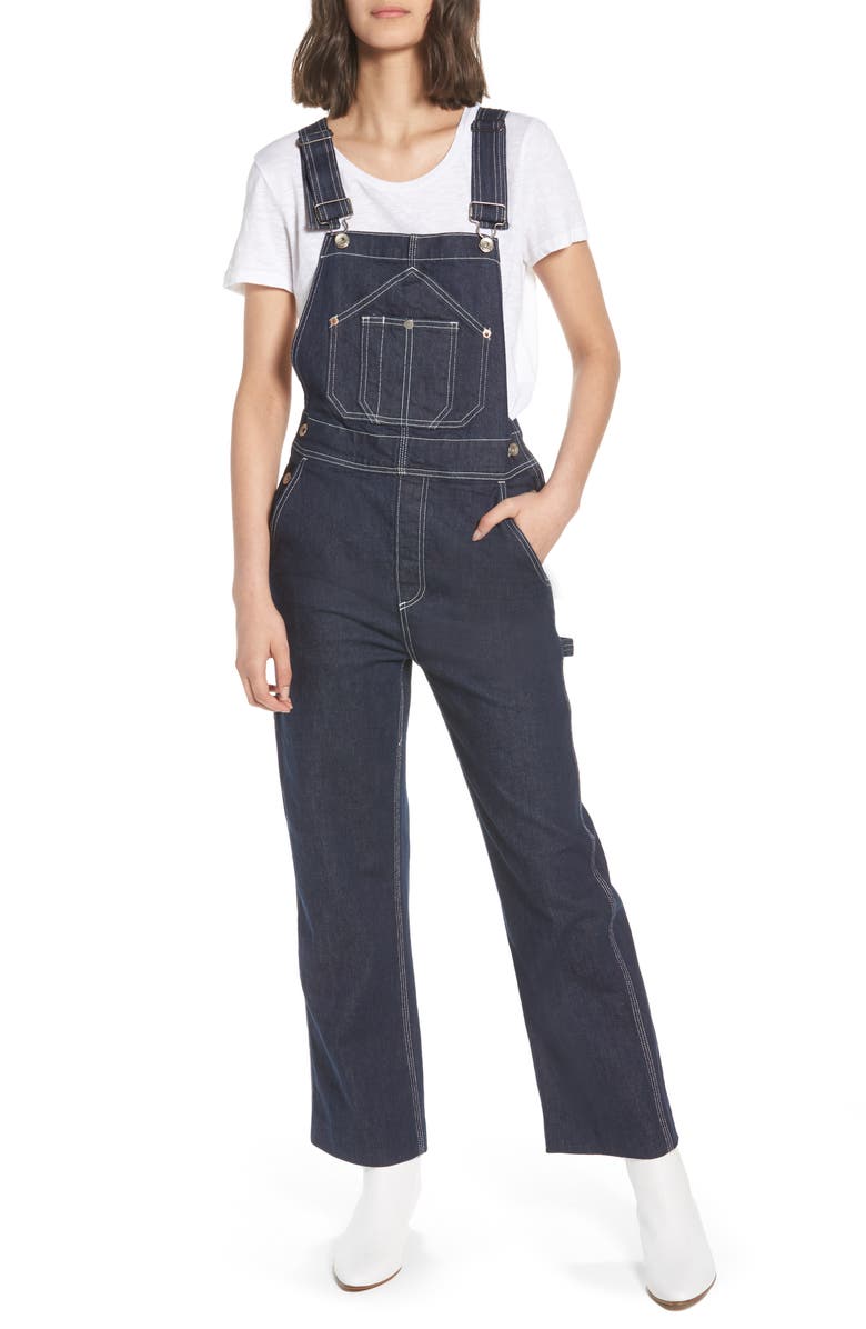 rag & bone/JEAN Patched Dungaree Overalls, Main, color, 