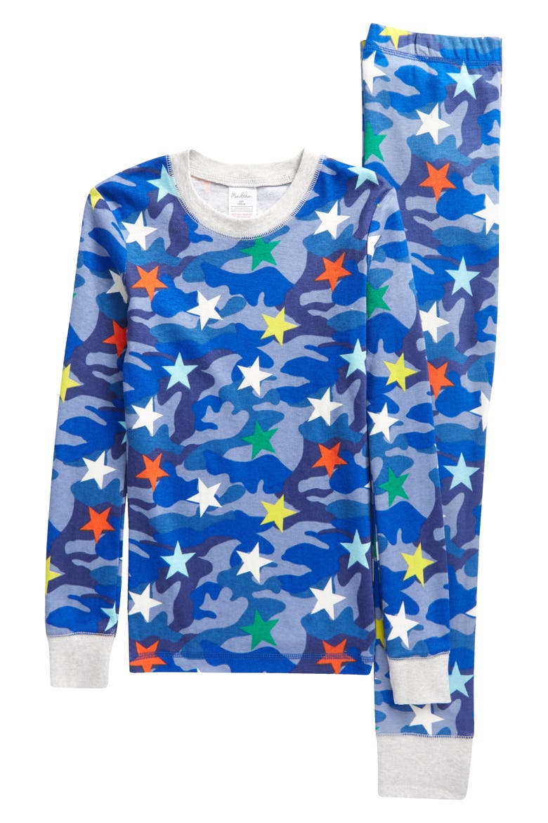 Kids' Glow in the Dark Fitted Two-Piece Pajamas, Main, color, BLUE CAMOUFLAGE RAINBOW STAR