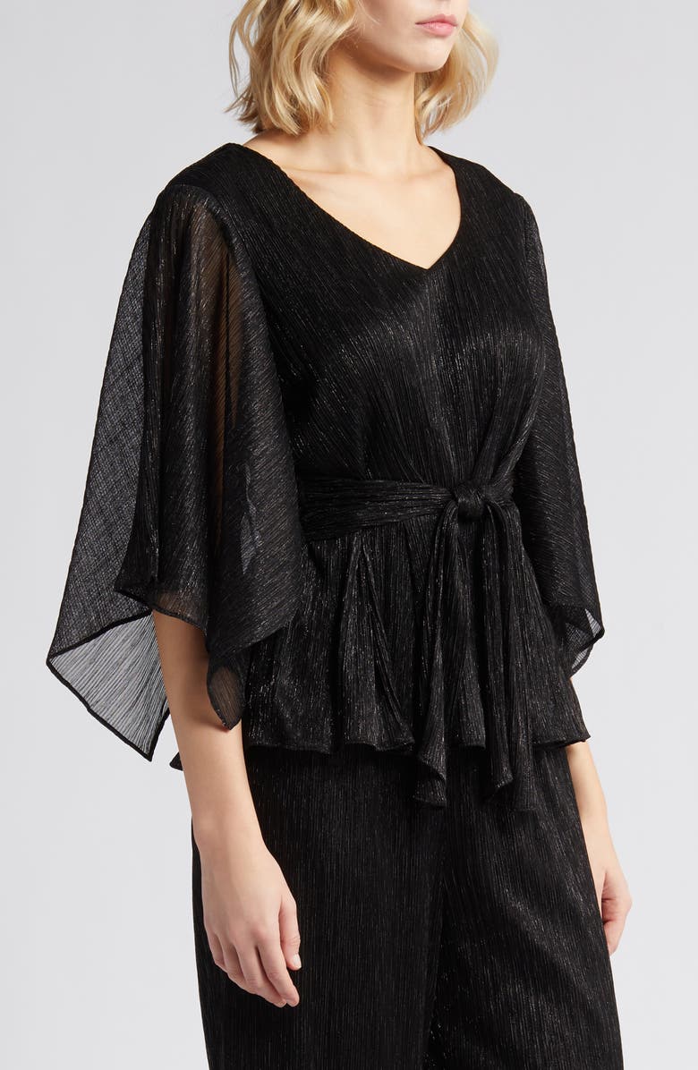 Alex Evenings Tie Waist Metallic Chiffon Top, Alternate, color, 