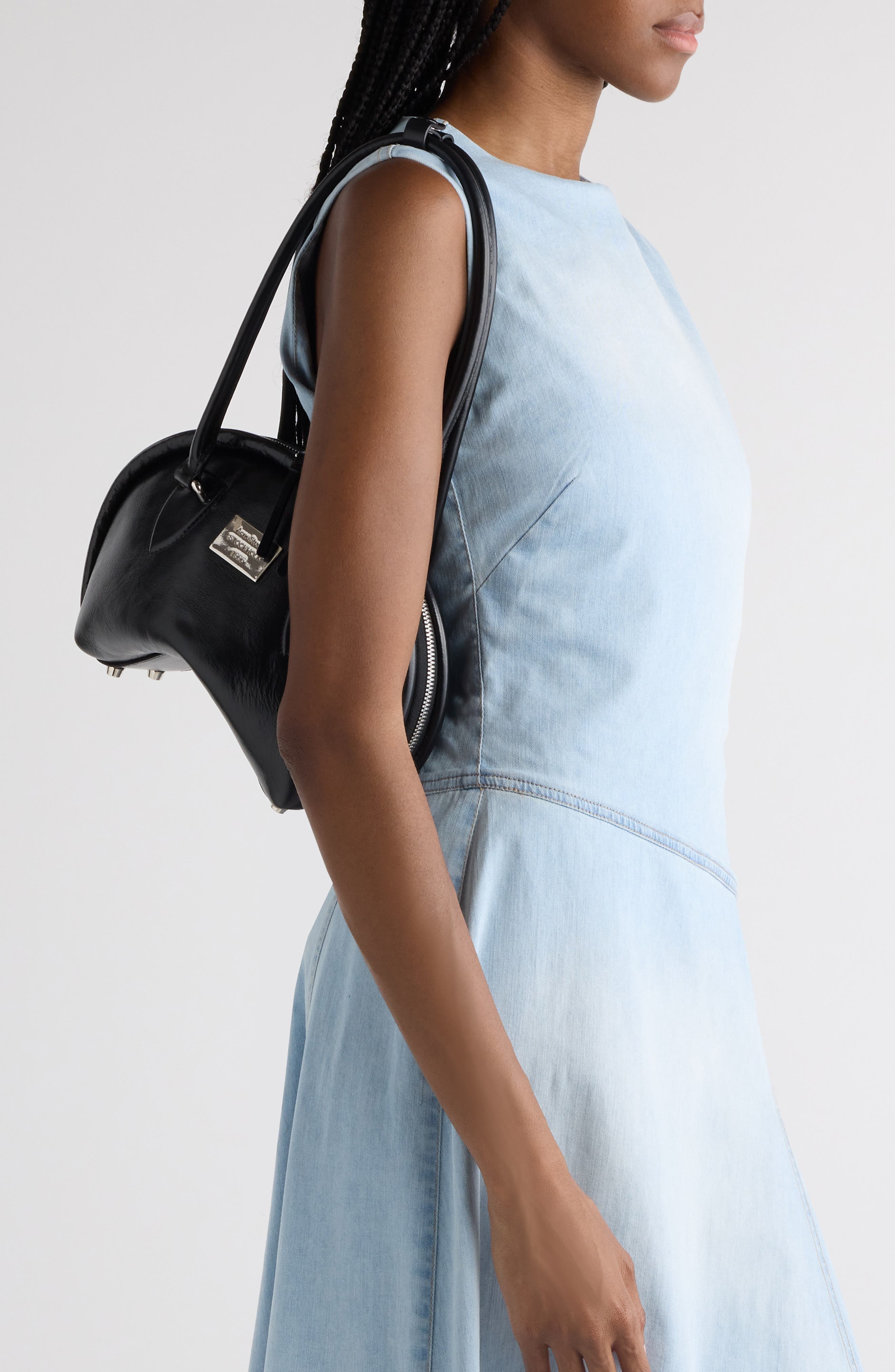 Acne Studios Small Bowlina Leather Shoulder Bag, Alternate, color, Black