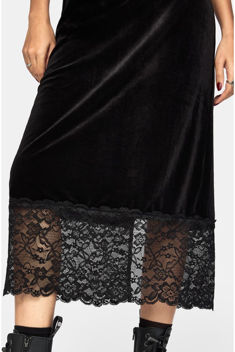 Cathy Velour Lace Hem Cami Midi Dress, Alternate, color, Black