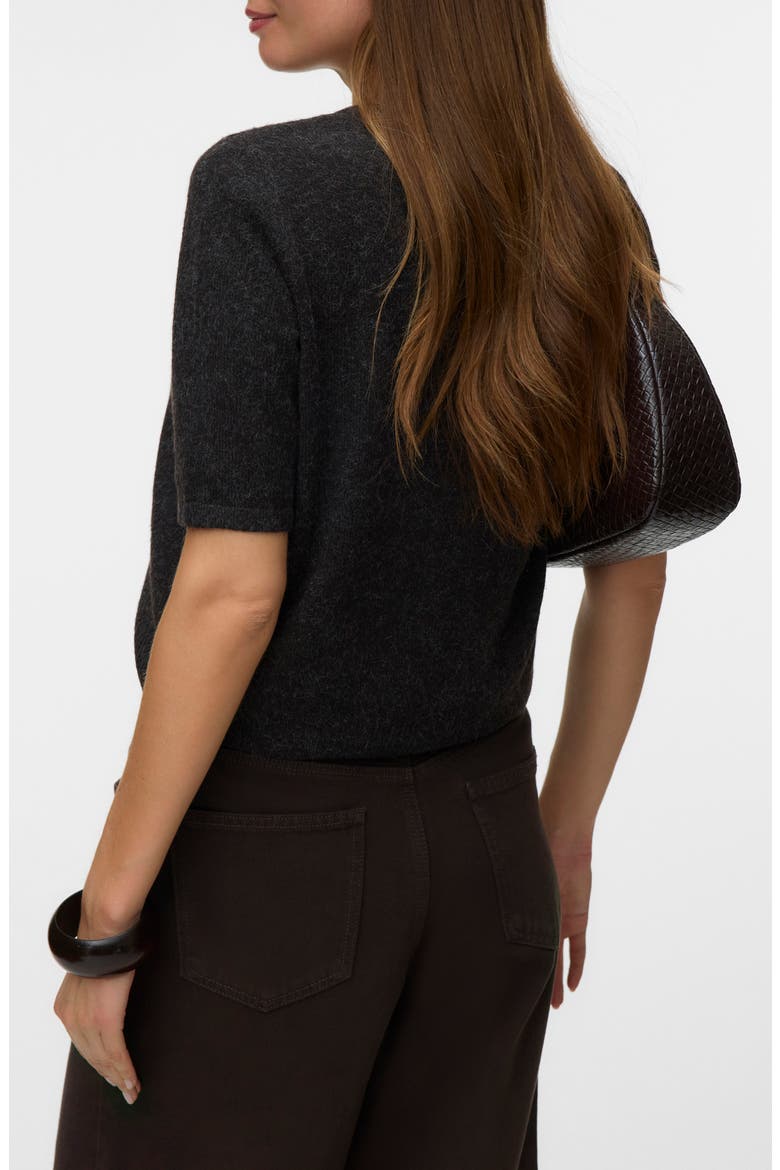 Short Sleeve Button Cardigan, Alternate, color, CHOC TORTE BLACK MELANGE