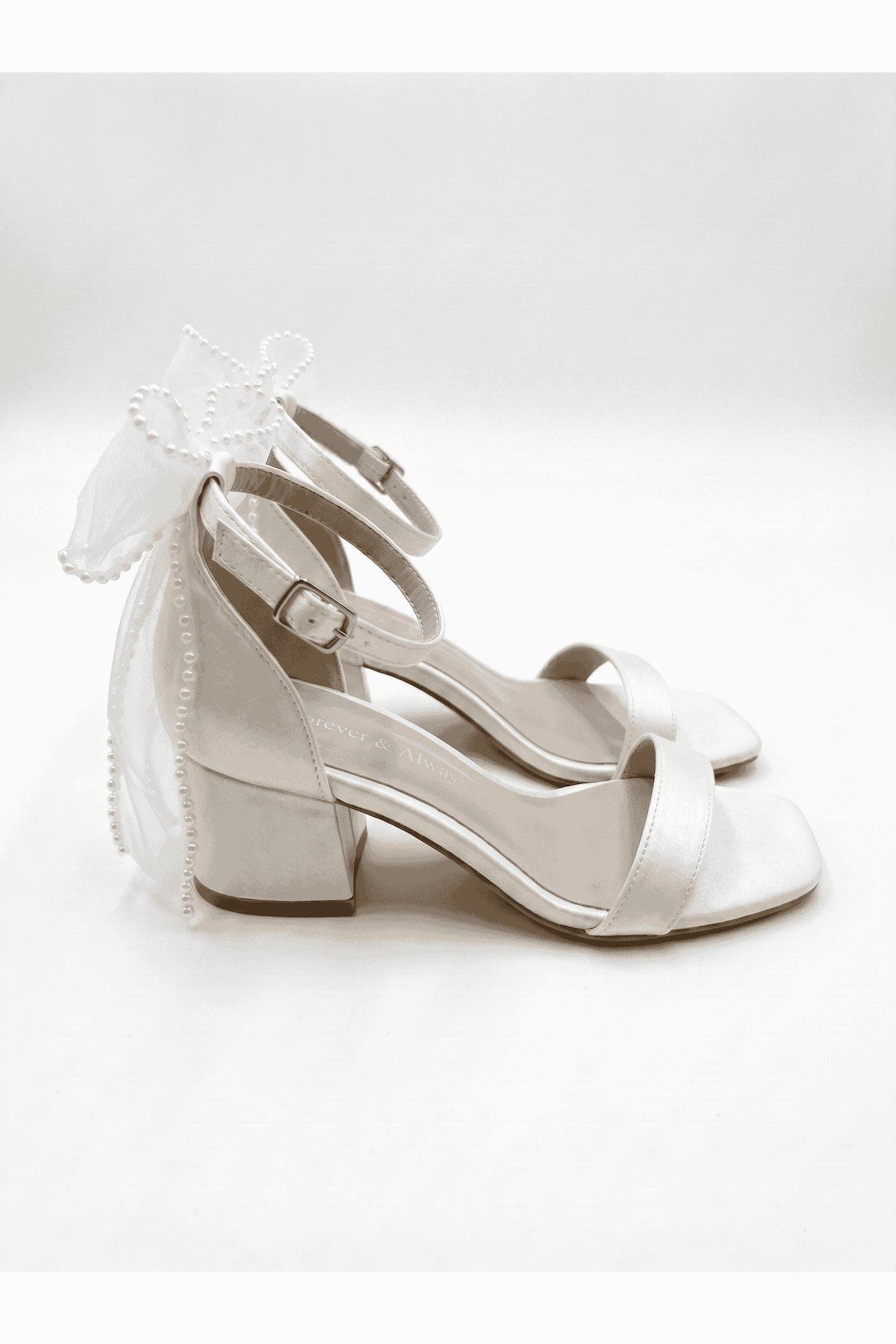 Forever & Always Shoes Floraya Bow Block Heel Bridal Sandal, Alternate, color, Ivory