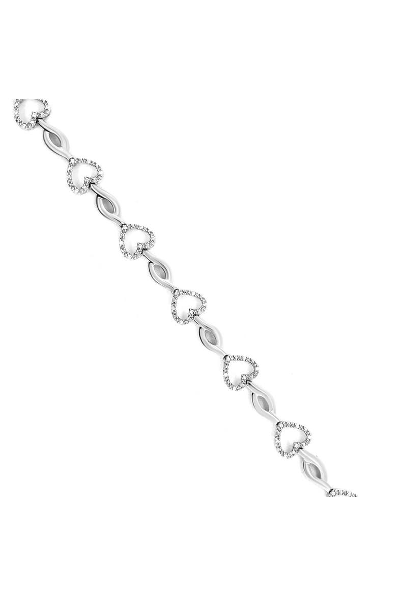 Silver 1/4 Cttw Round-Cut Diamond Alternating Heart and Leaf Link Bracelet, Alternate, color, White