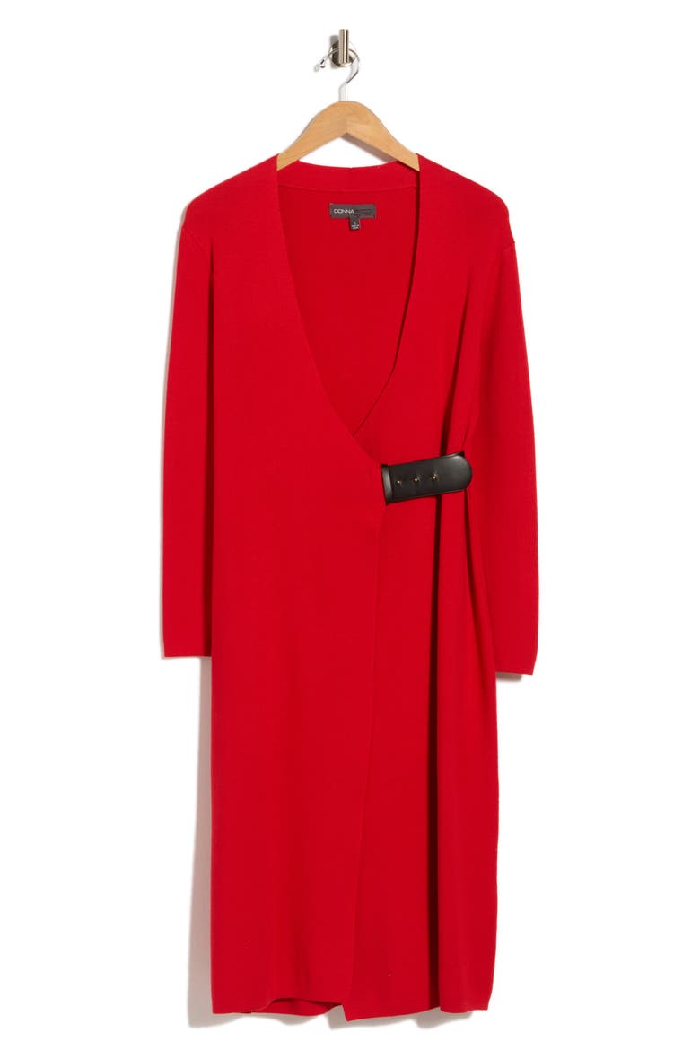 Long Sleeve Faux Wrap Midi Sweater Dress, Alternate, color, RED