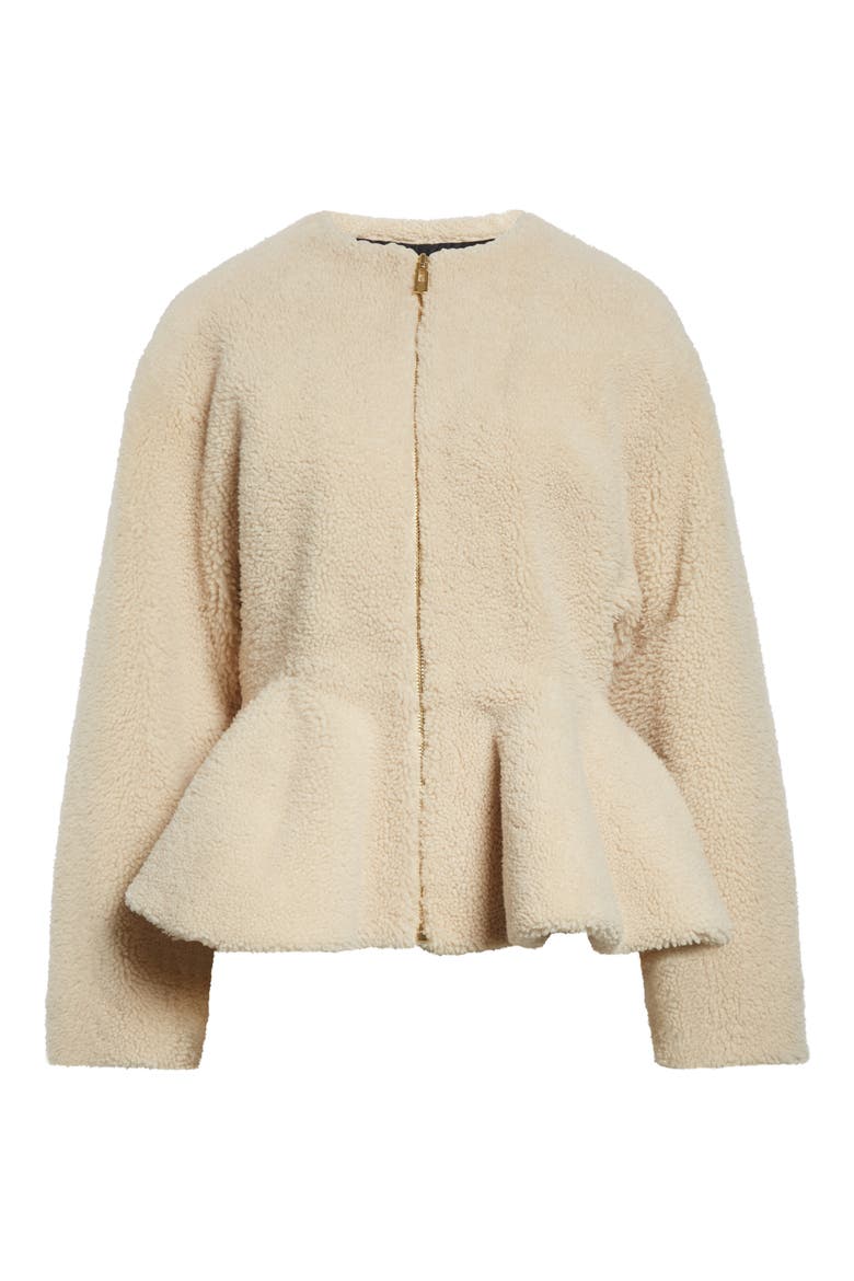 Genuine Shearling Peplum Jacket, Main, color, NATUREL