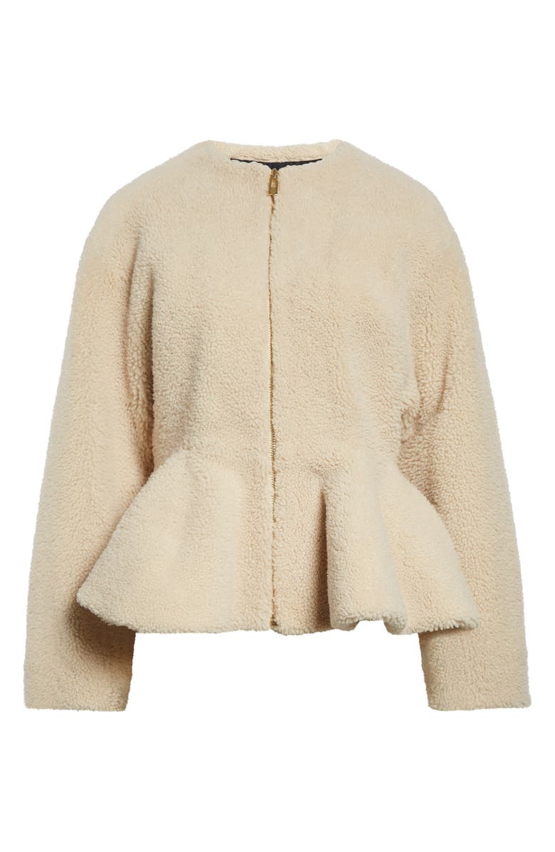 Alaïa Genuine Shearling Peplum Jacket, Main, color, Naturel