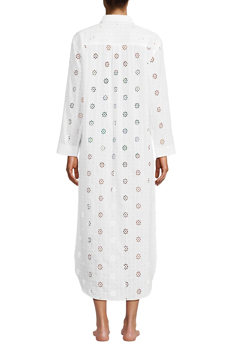 Eyelet Button Down Maxi Cover-up Dress, Alternate, color, White