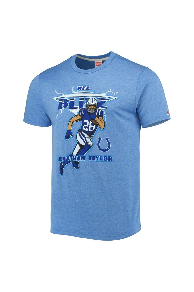 Men's Homage Jonathan Taylor Heathered Royal Indianapolis Colts NFL Blitz Player Tri-Blend T-Shirt, Alternate, color, Heather Royal