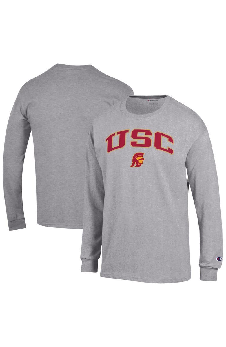 Champion Men's Champion  Heather Gray USC Trojans Arch Over Logo Long Sleeve T-Shirt, Main, color, Heather Gray