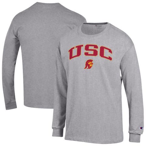 Men's Champion  Heather Gray USC Trojans Arch Over Logo Long Sleeve T-Shirt