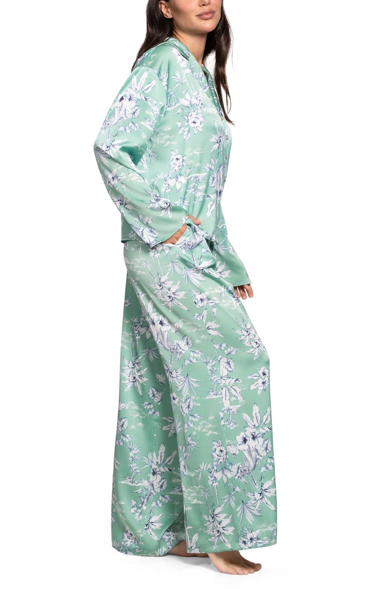 Floral Satin Pajamas, Alternate, color, GREEN