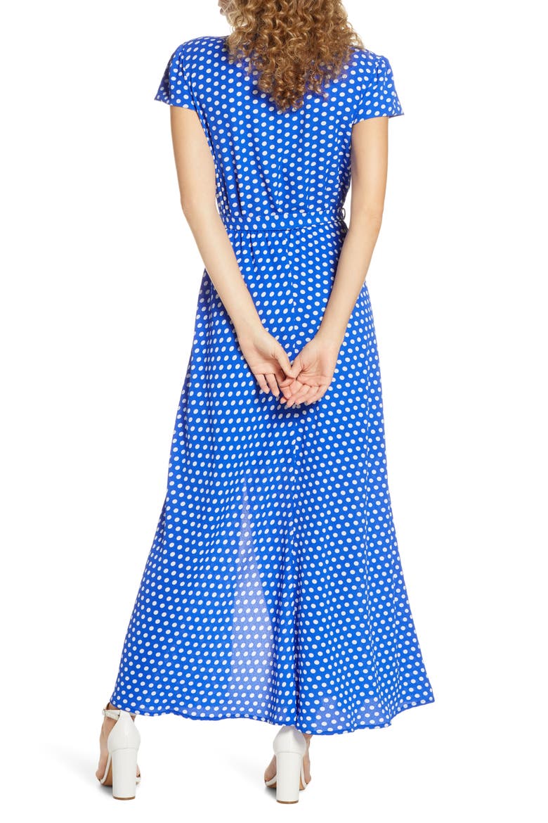 Polka Dot Faux Wrap Maxi Dress, Alternate, color, CELIN