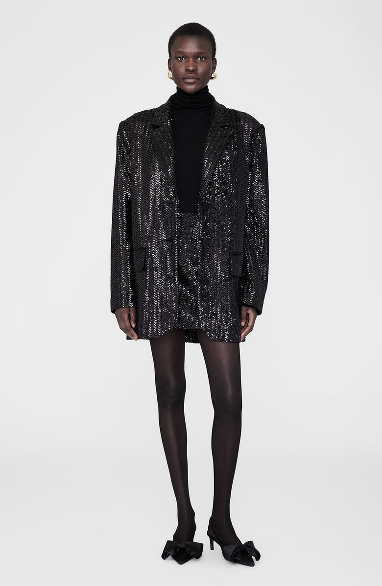 ANINE BING Sara Black Sequin Blazer, Main, color, 