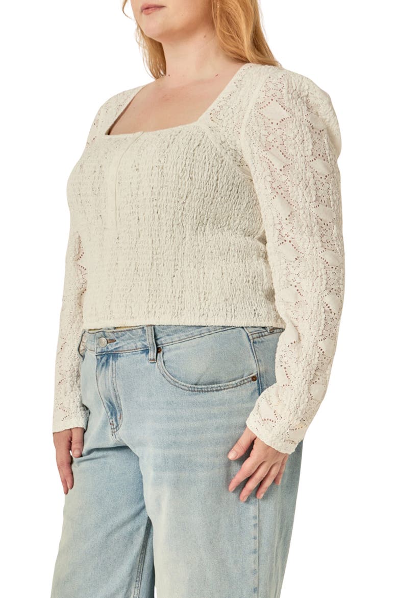 Lace Smocked Long Sleeve Top, Alternate, color, WHITE