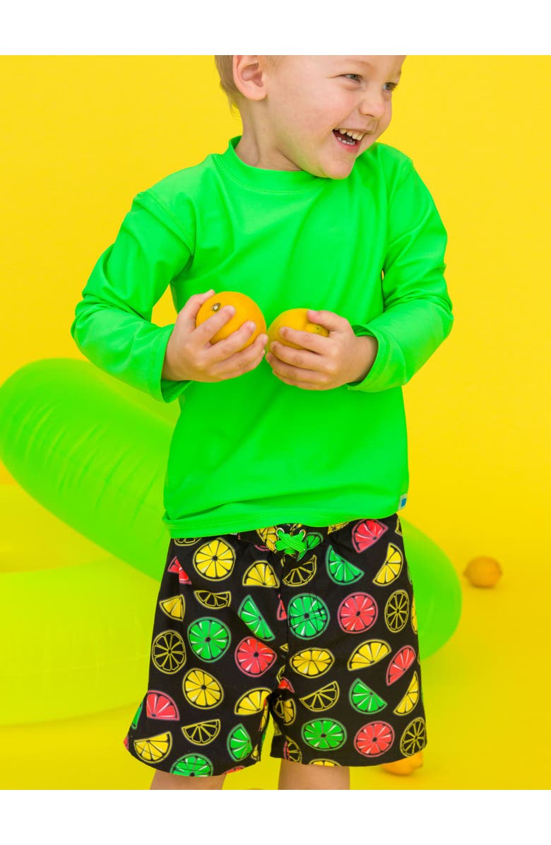 RuggedButts Toddler Boys UPF50+ Swim Trunks, Alternate, color, Neon Black Citrus