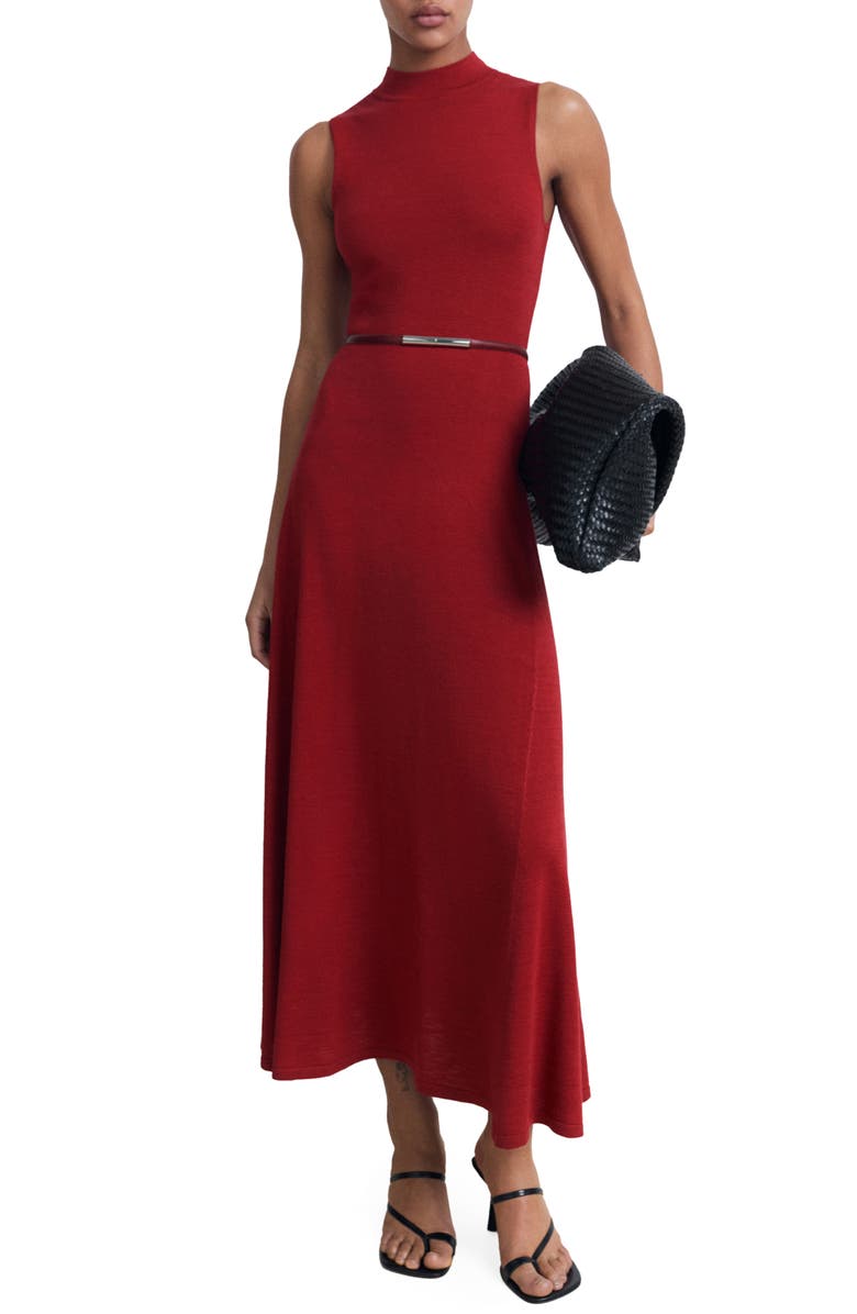 MANGO Knit Flared Maxi Dress, Main, color, Red