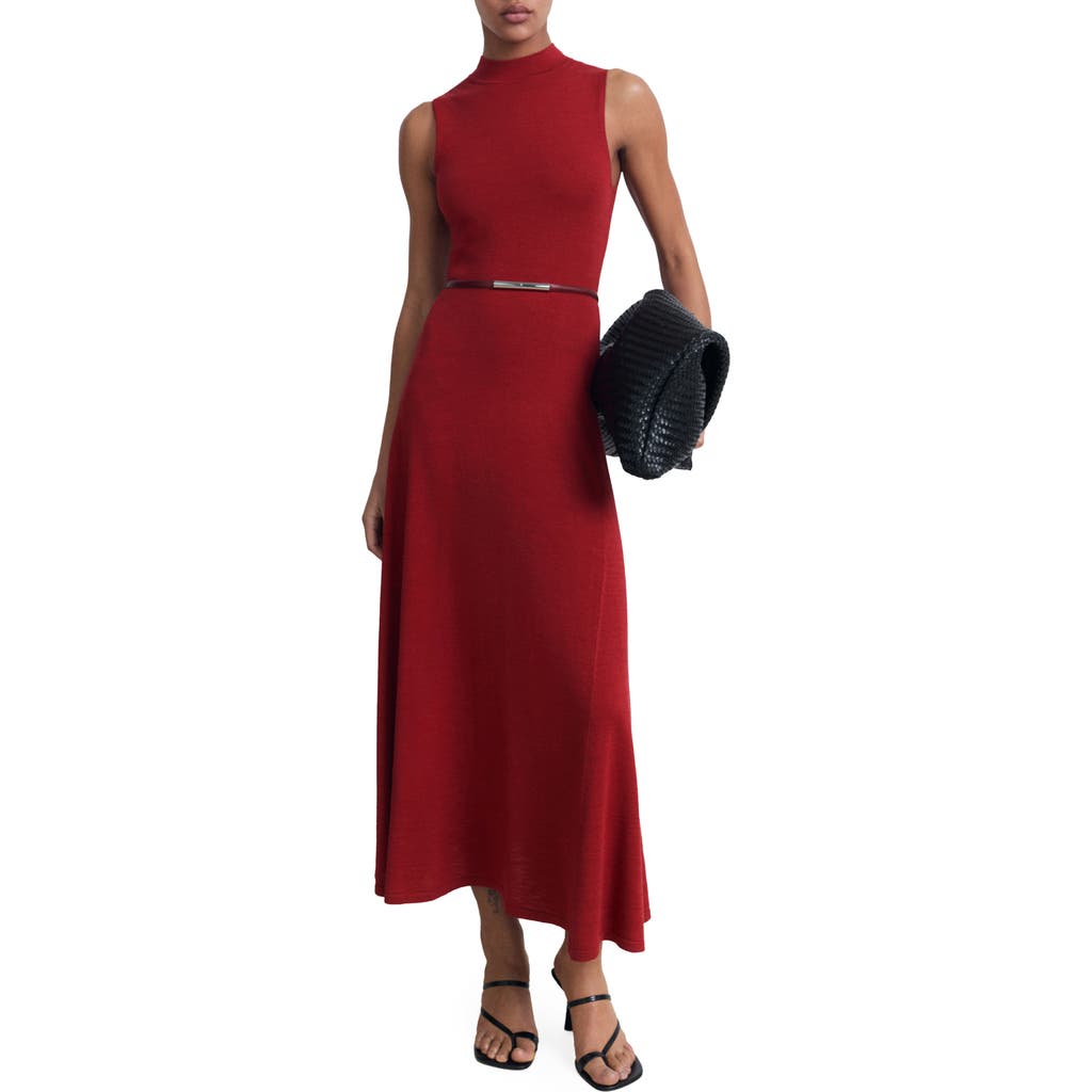 Mango Knit Flared Maxi Dress In Red