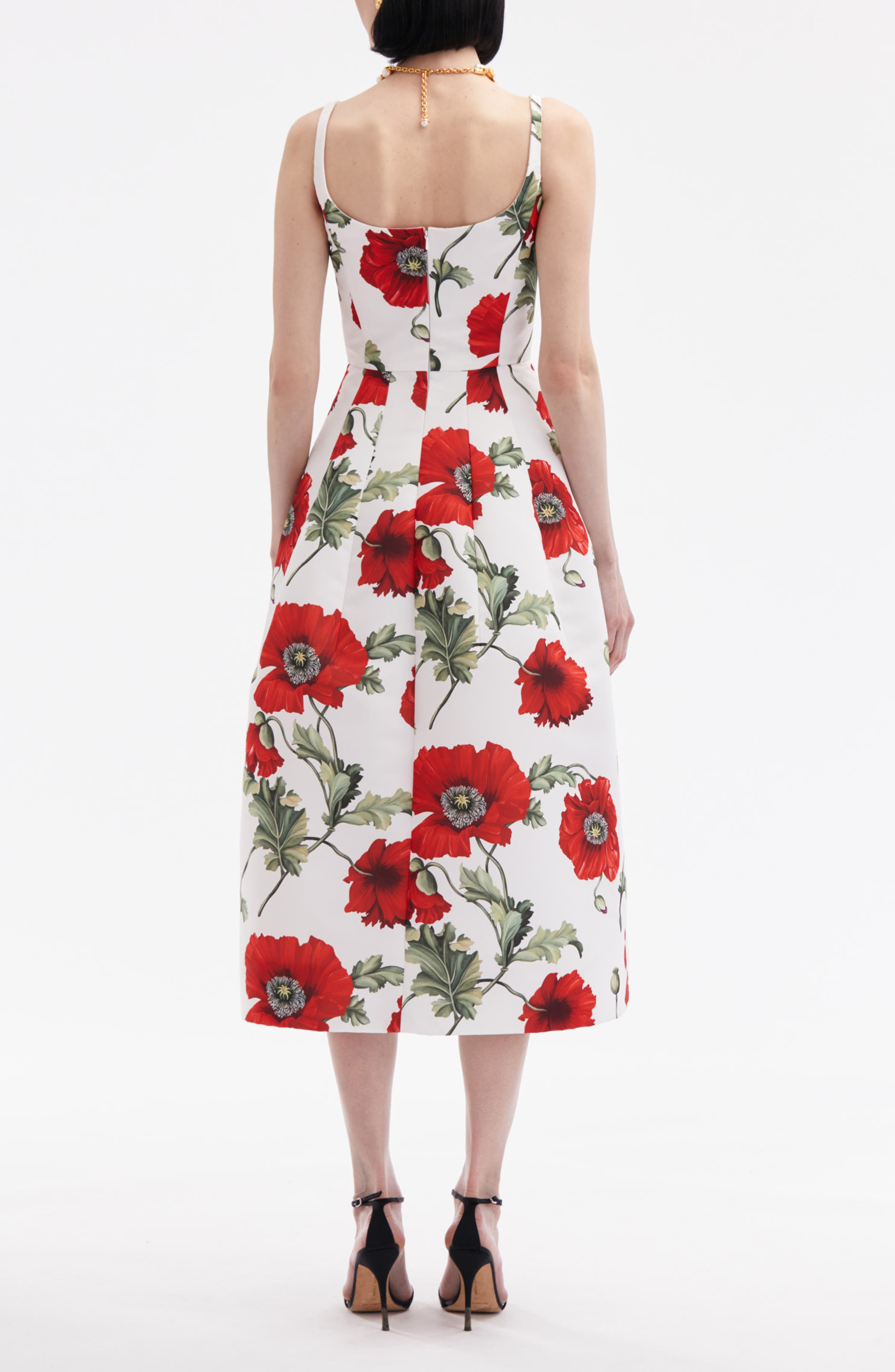 Oscar de la Renta Poppies Floral Appliqué Midi Dress (Women) | Nordstrom