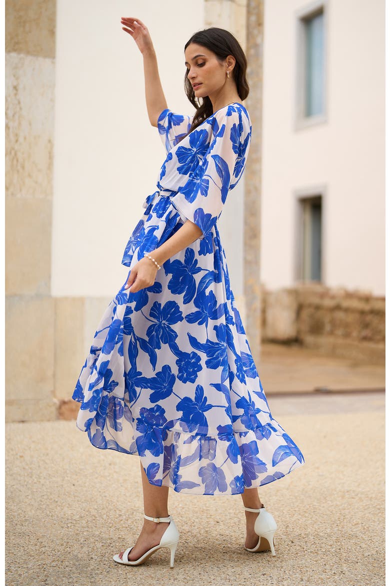 Midi Dip Hem Wrap Dress, Alternate, color, Blue