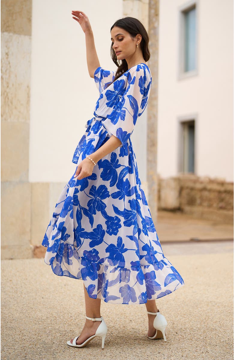 Yumi Kimono Sleeves Midi Dip Hem Wrap Dress, Alternate, color, Blue