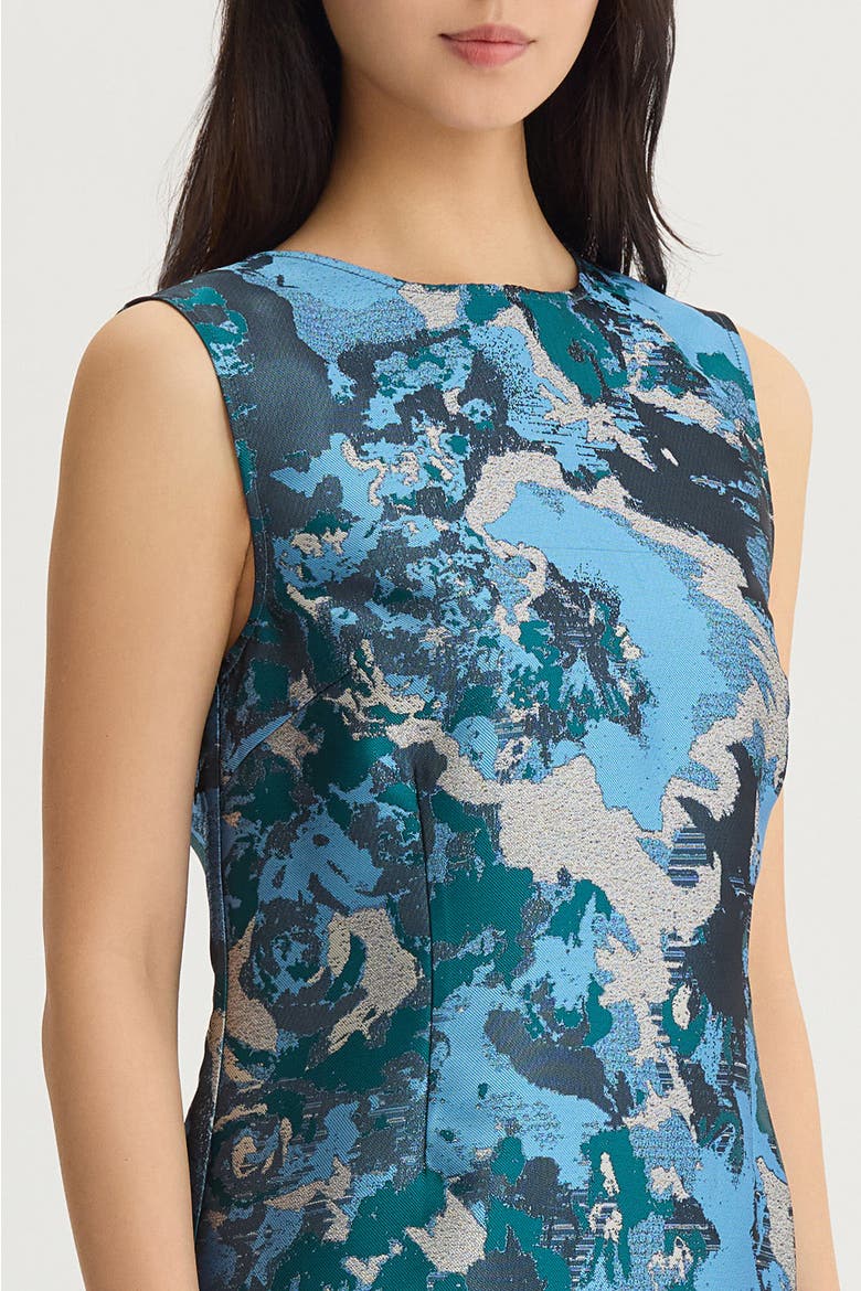 Abstract Jacquard Woven Sheath Knee Length Dress, Alternate, color, Deep Teal