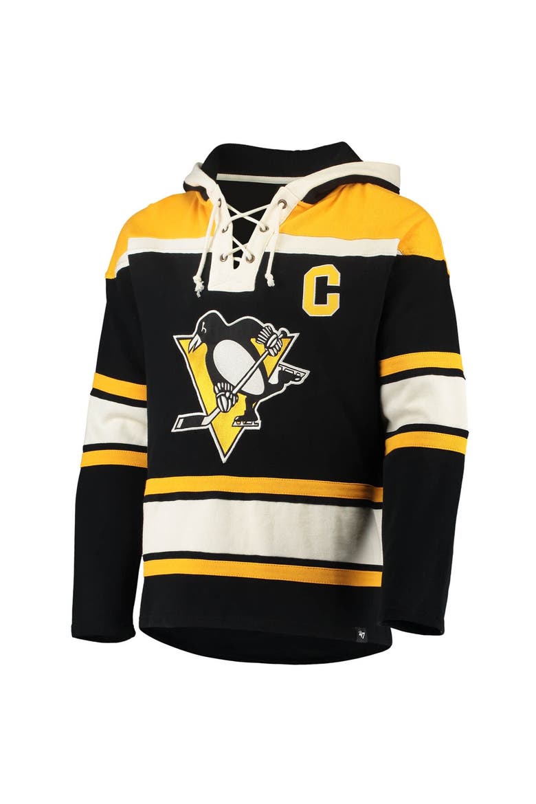 Men's '47 Mario Lemieux Black Pittsburgh Penguins Retired Player Name & Number Lacer Pullover Hoodie, Alternate, color, Black