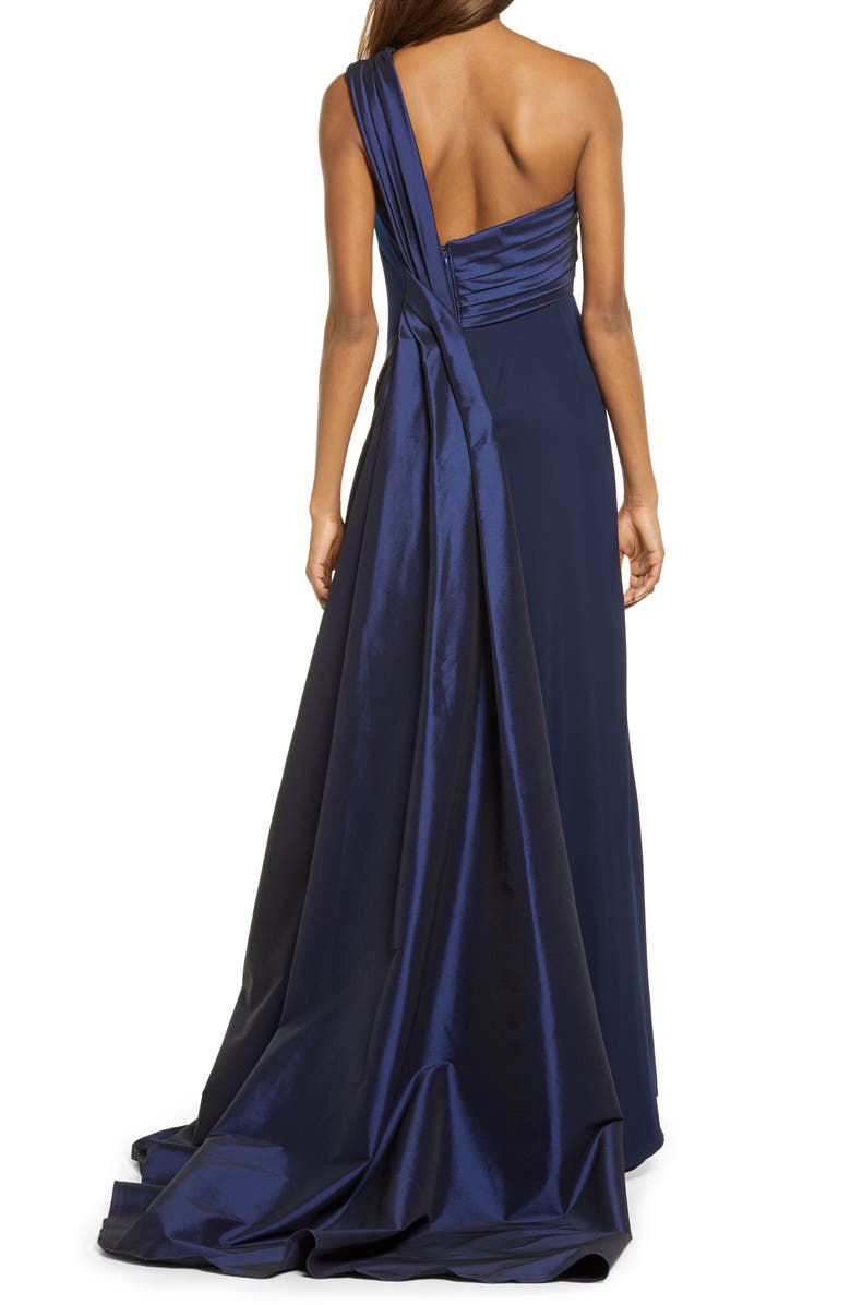 Tadashi Shoji Taffeta Detail One-Shoulder Crepe Gown, Alternate, color, 