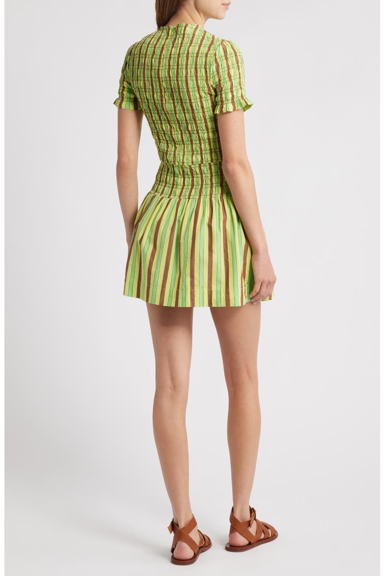 Saffy Smocked Stripe Organic Cotton Minidress, Alternate, color, LIME