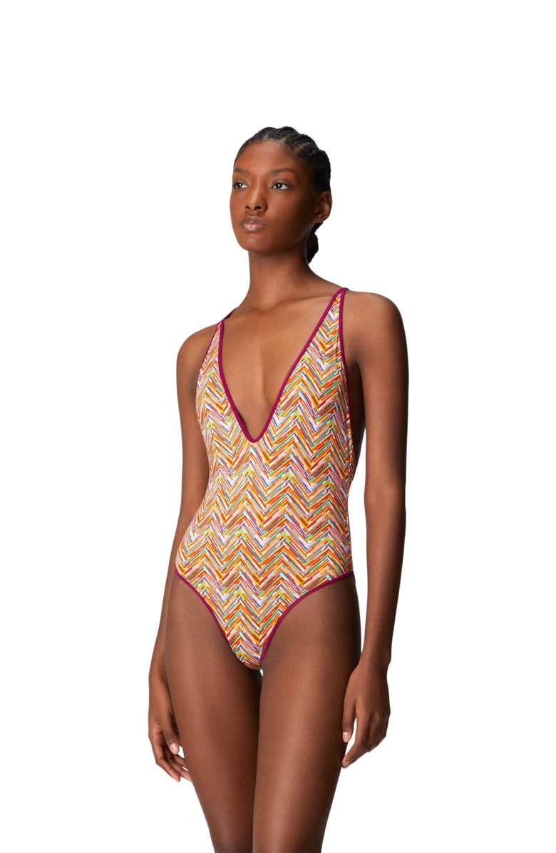 Missoni Reversible One-piece Swimsuit With Print And V-neck, Main, color, Multicoloured