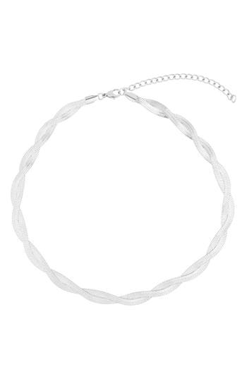 Adornia Braided Herringbone Chain Necklace In Silver