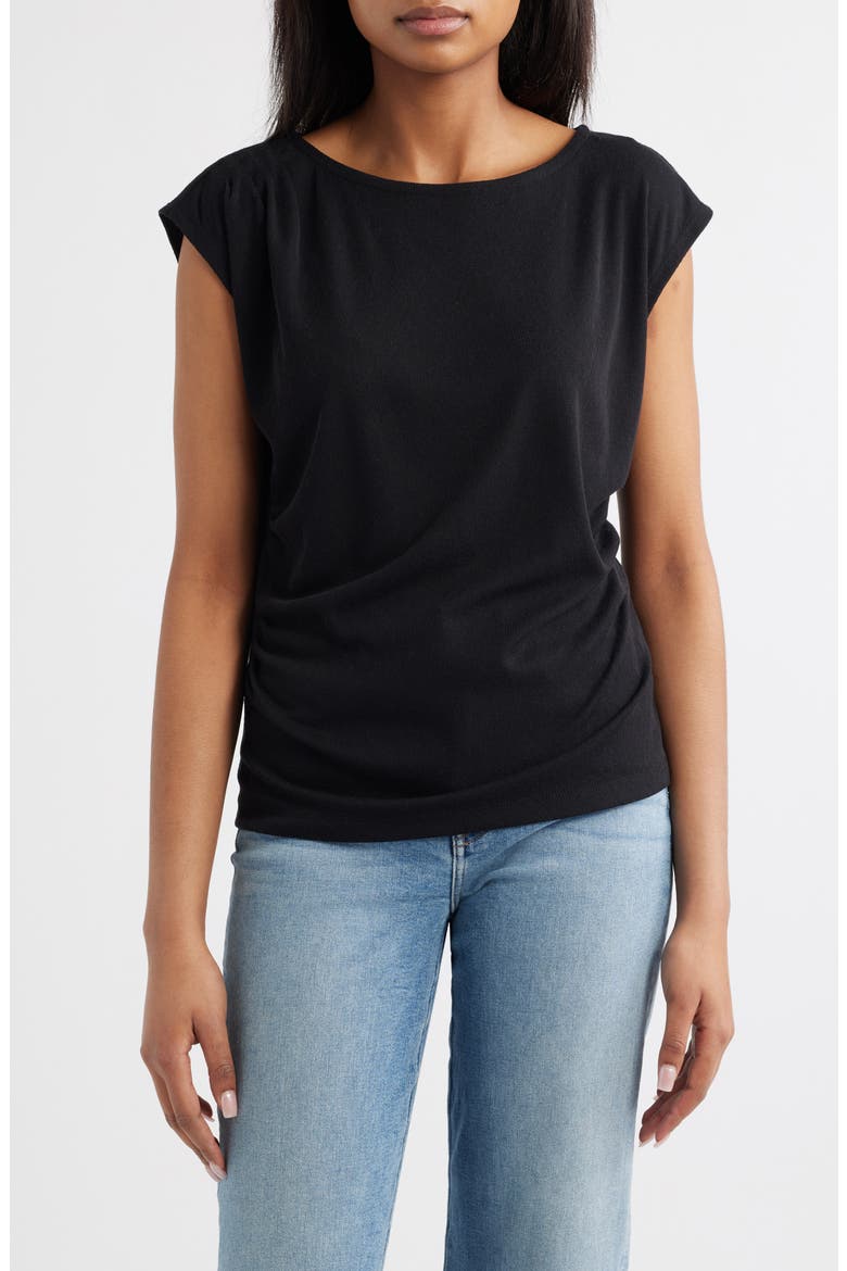 Cap Sleeve Ruched Top, Main, color, BLACK
