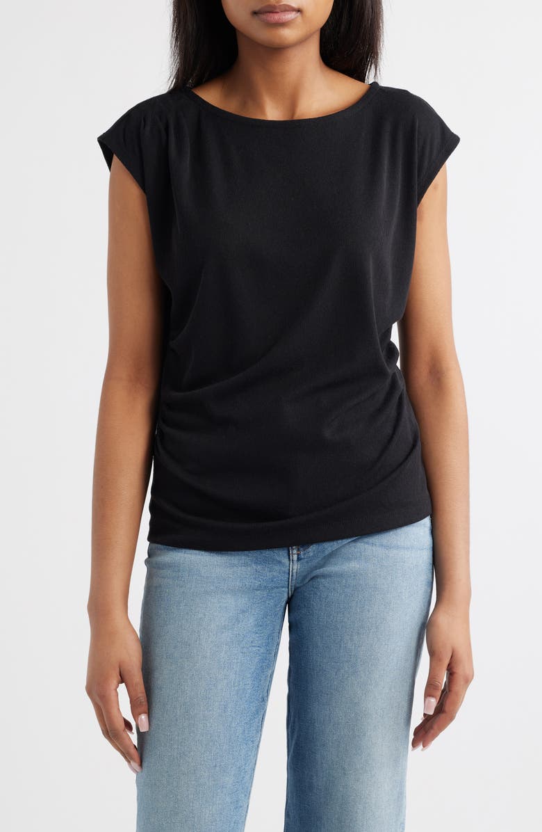 Wit & Wisdom Cap Sleeve Ruched Top, Main, color, Black