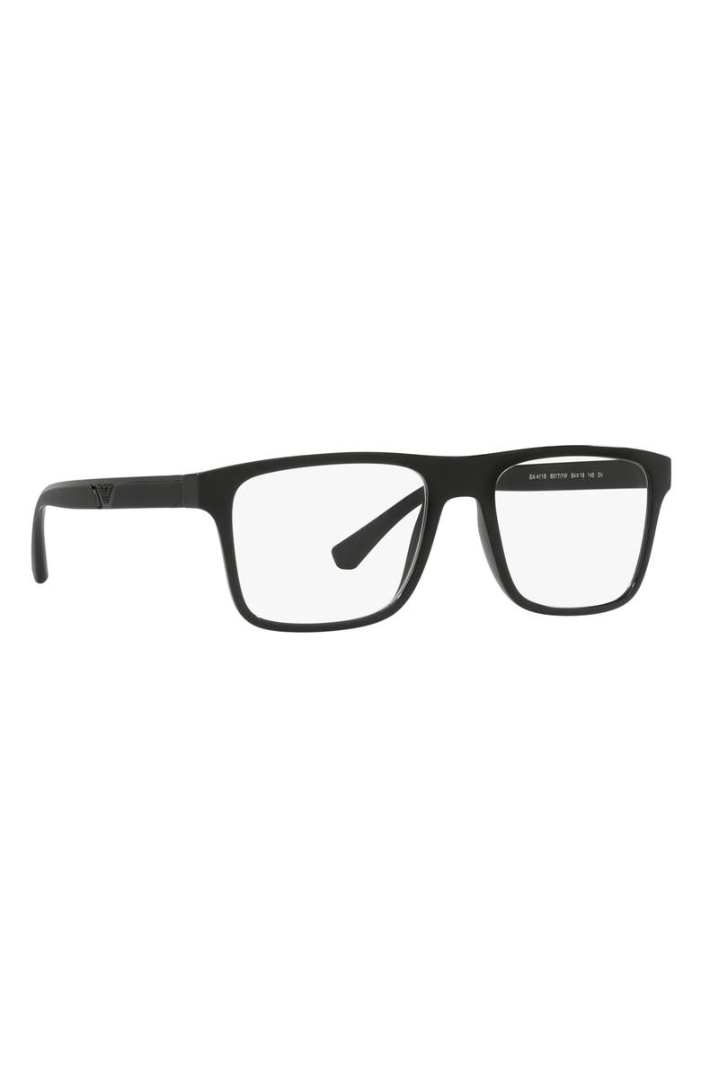 Emporio Armani 54mm Rectangular Optical Glasses, Alternate, color, Shiny Black / Clear