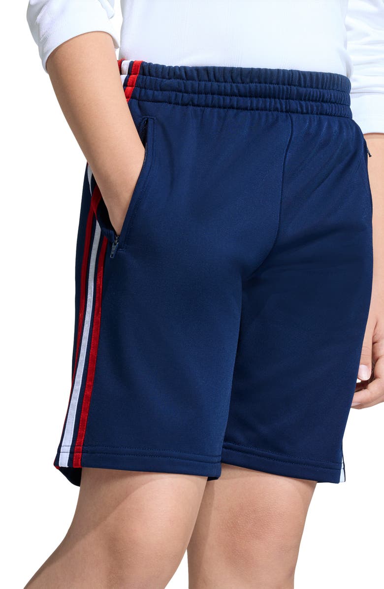 adidas Originals Kids' Firebird Recycled Polyester Shorts, Alternate, color, Night Indigo/ Dark Gold