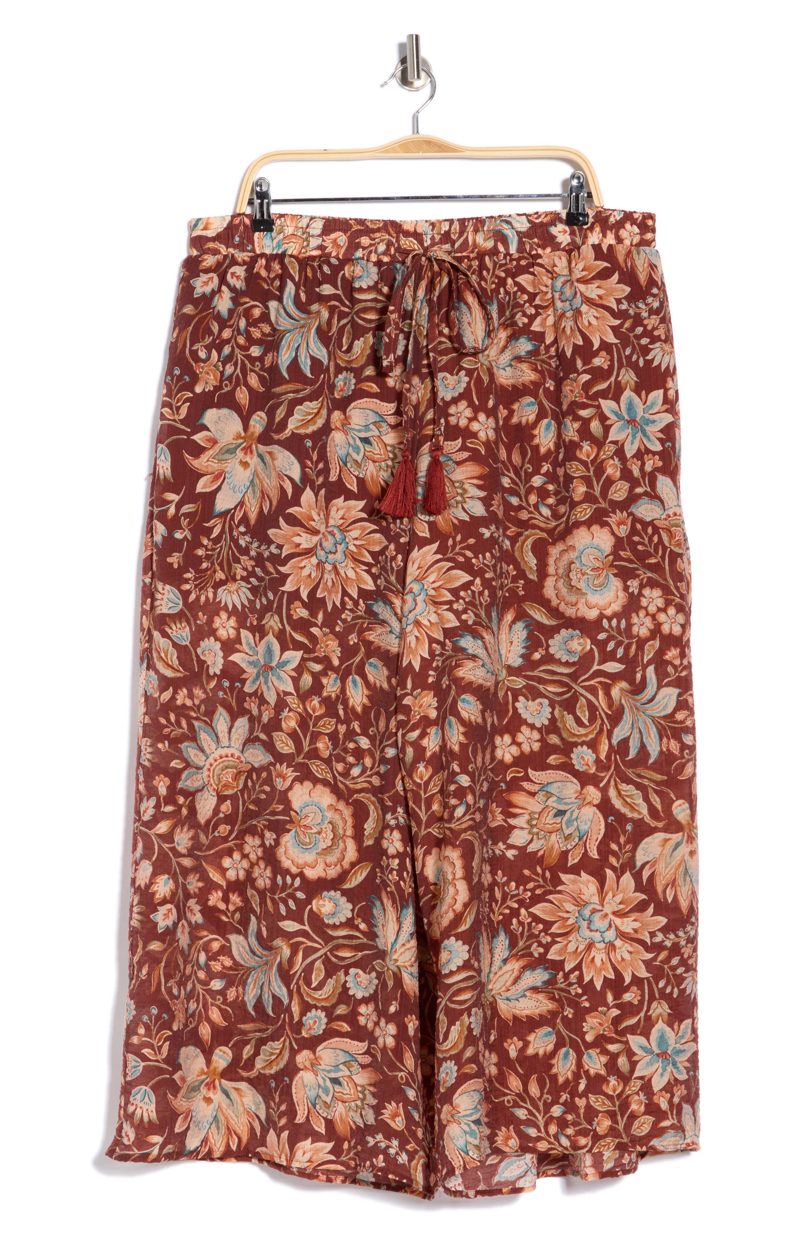 Floral Drawstring Waist Crop Wide Leg Pants