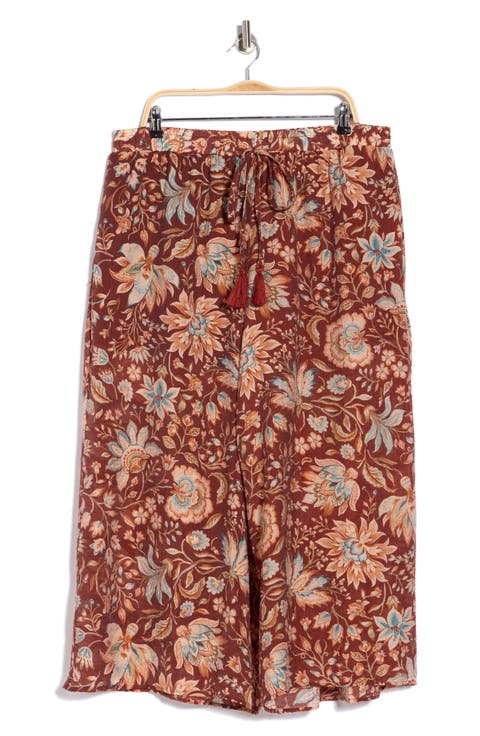 Floral Drawstring Waist Crop Wide Leg Pants